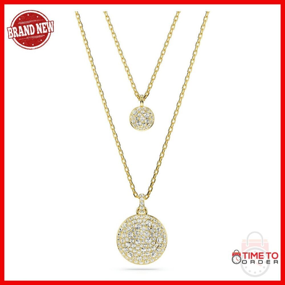 Layered Crystal Pendant Necklace Gold Tone Lobster Clasp 15-18in